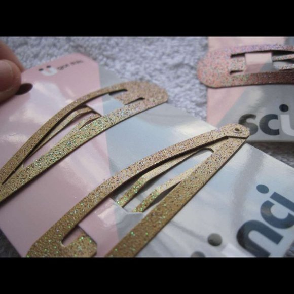 2 Scunci Large 3" Metal Glitter Snap Contour Hair Clips Conair Silver Gold Pink - Picture 4 of 11